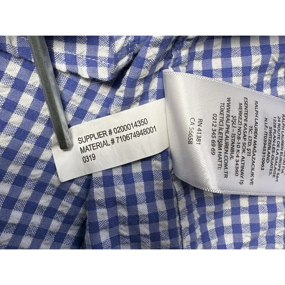 Polo Ralph Lauren Mens XL Seersucker Shirt Shot Sleeve Gingham Check Blue White - Picture 8 of 9